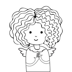 Continuous line, drawing of cute girl. Art line illustration. Funny girl smiling, sketch for your design. Female character in the vector. Hand drawn female avatar. Black and white