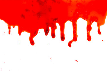closeup drops of red blood isolated on white background,abstract pattern