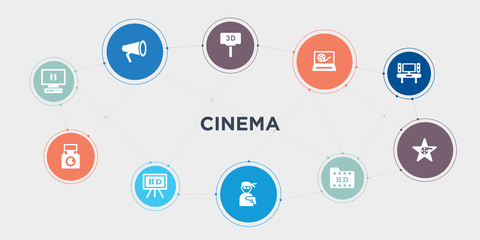 cinema 10 points circle design. freeze frame, handicam, hd, hitman round concept icons..