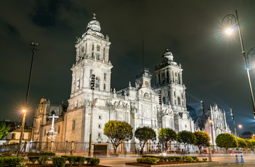 Fototapeta na wymiar Mexico City Metropolitan Cathedral at Night