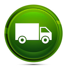 Delivery truck icon glassy green round button illustration