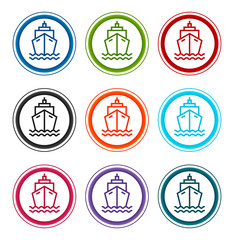 Ship icon flat round buttons set illustration design