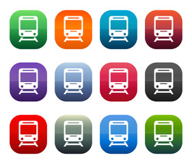 Train icon shiny square buttons set illustration design