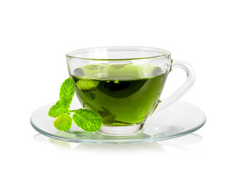 Chrysanthemum tea in a glass isolated on white background,clipping path