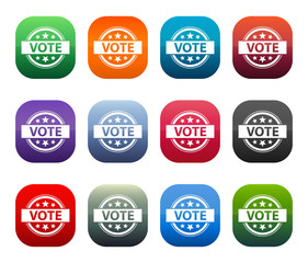 Vote badge icon shiny square buttons set illustration design