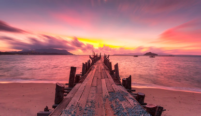 Old Jetty at Black Sand Beach in Langkawi Island, Kedah, Malaysia.