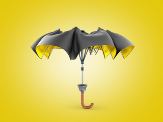 Opened two tone umbrella 3d render on color gradient