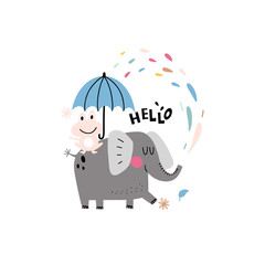 Elephant and frog illustration for children