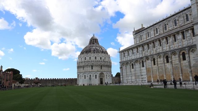 Piazza dei miracoli in Pisa with the Basilica and the leaning tower, Tuscany, Italy