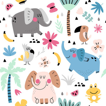 Tropical animals seamless pattern
