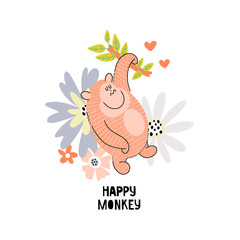 Cute monkey handdrawn vector illustration