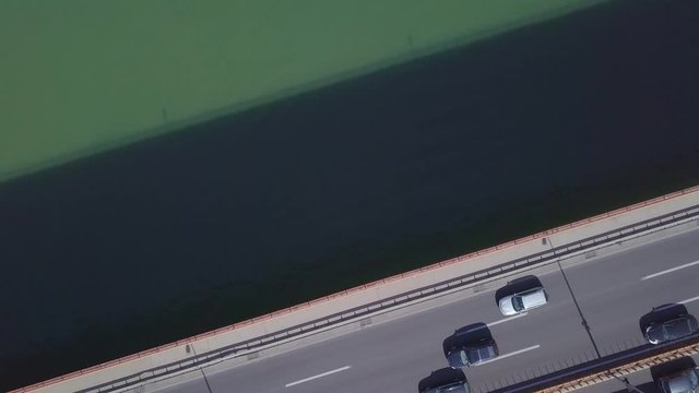 Cinematic 4k aerial fly over Gazela bridge and Sava river, Belgrade