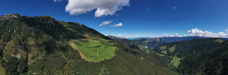 Aerial photography. Panoramic view of the Alps north of Italy. Trento Region. Great trip to the Alps.