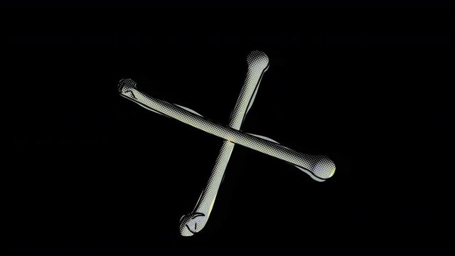 Funny seamless animation of a hand drawn crossed bones. Halloween background of a terror element isolated with alpha channel cartoon style