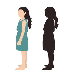  isolated, flat style and silhouette of a child, a girl in a dress