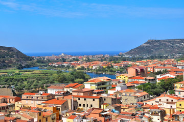 Naklejka na ściany i meble Panorama miasta Bosa na Sardynii