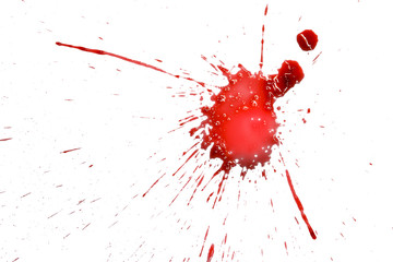 closeup drops of red blood isolated on white background,abstract pattern