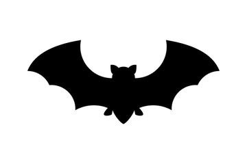 Dark silhouette of bat with open wings. One of Halloween holiday symbol on white background