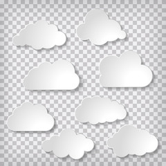 Vector illustration of white thought clouds bubbles set on chequered background