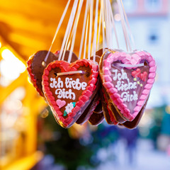 Gingerbread Hearts at German Christmas Market. Nuremberg, Munich, Fulda, Berlin, Hamburg xmas...