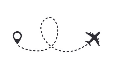Fototapeta premium aircraft trail with dotted line. Traveler tracks marked with dotted lines. Aircplane tracking on route on white background