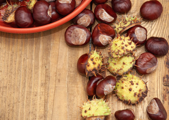 chestnuts close-up on a wooden background