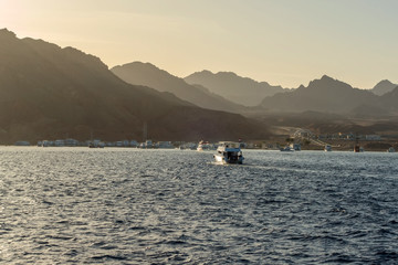 Fototapeta na wymiar Red sea Sinai mountains sea panoramic landscape Sharm El Sheikh in Egypt