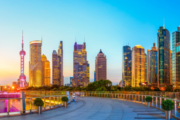 Obraz premium Urban architectural landscape and floor plaza in Shanghai..