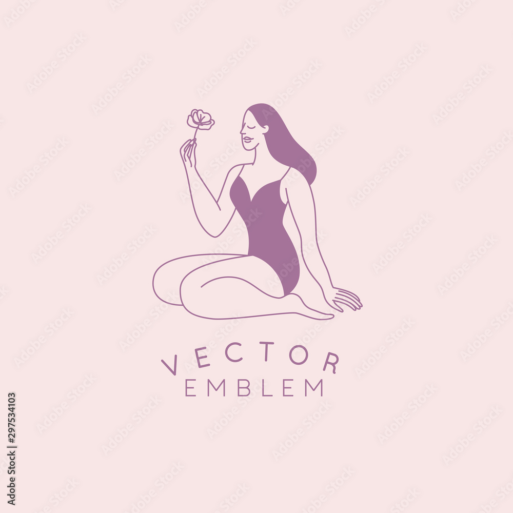 Aufkleber beautiful female figure. vector logo design template and illustration in simple minimal linear style