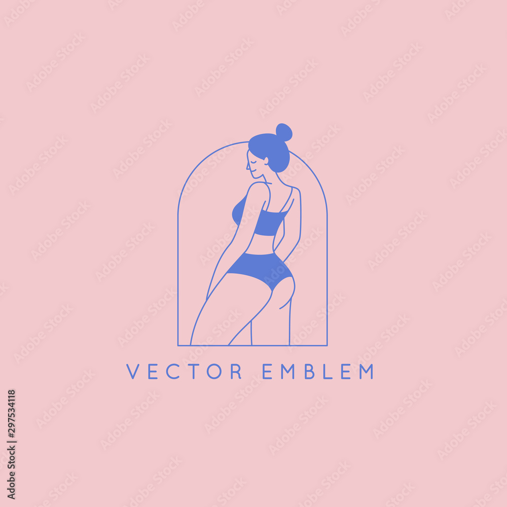 Aufkleber beautiful female figure. vector logo design template and illustration in simple minimal linear style