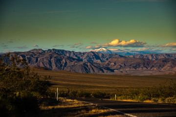 Daeath Valley with snowy mountains in the back