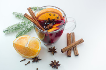 A mug of hot homemade mulled wine.