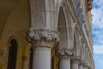 ancient antique columns located on a square in Venice