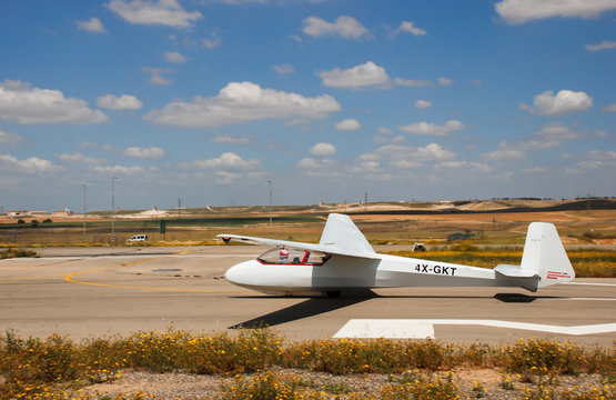 SDE TEYMAN, ISRAEL - APRIL 10, 2009: Glider Schleicher K7  in Sde-Teyman Airport. Beer-Sheva. Israel