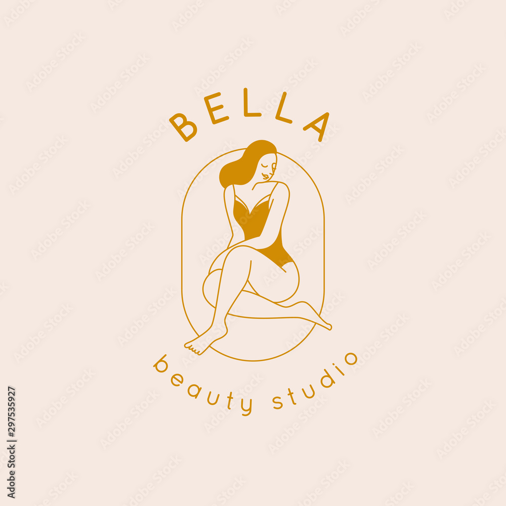 Aufkleber beautiful female figure. vector logo design template and illustration in simple minimal linear style