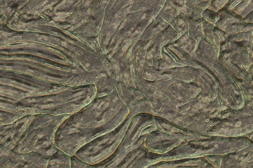 3D rendering- copper metal destroyed. Background bronze