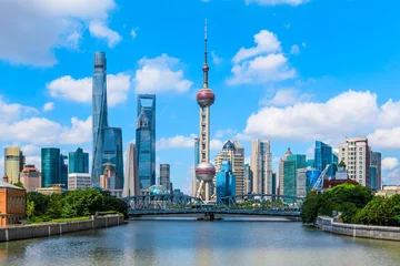 Zelfklevend Fotobehang Shanghai Architectonisch landschap en skyline van de stad in Shanghai