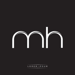 MH Initial Letter Split Lowercase Logo Modern Monogram Template Isolated on Black White