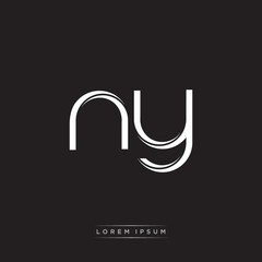 NY Initial Letter Split Lowercase Logo Modern Monogram Template Isolated on Black White