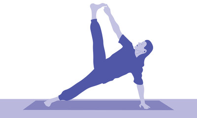 A young man stretches the entire body doing Vasisthasana, Side Plank Pose