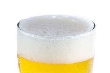close-up glass of beer isolated on white background.top view.