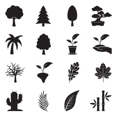 Tree Icons. Black Flat Design. Vector Illustration.