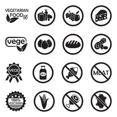 Vegetarian Icons. Black Flat Design. Vector Illustration.