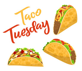 Traditional taco Tuesday poster with delicious tacos, Mexican food