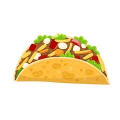 Traditional mexican food - taco, delicious tacos, isolated on white