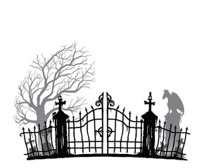 Cemetery Silhouette - black and gray tones