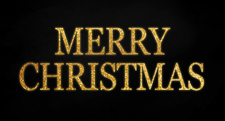 Golden glitter with word merry christmas on black chalkboard background