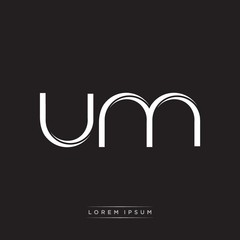 UM Initial Letter Split Lowercase Logo Modern Monogram Template Isolated on Black White