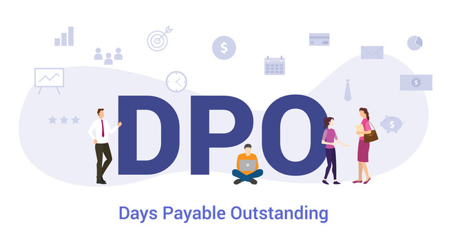 dpo days payable outstanding concept with big word or text and team people with modern flat style - vector