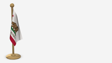 California 3D flag illustration hanging on golden flagpole.